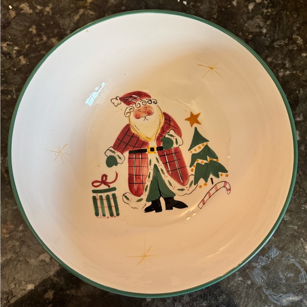 Santa Claus Holiday Bowl with Green Trim